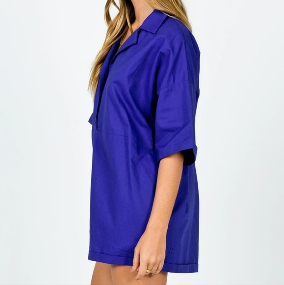 Princess Polly Blue Sinclair Button Front Pocket Oversized Romper Playsuit 0US - Picture 3 of 9